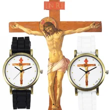 Крест с Иисусом Христом крест модный силиконовый ремешок кварцевые часы мужские и женские платья пасхальные христианские религиозные спортивные наручные часы