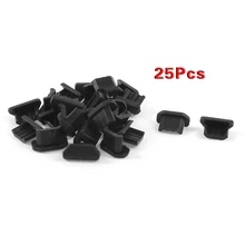 Tampa de doca anti poeira para celular, 25 peças, preto macio de plástico, porta micro usb, entrada anti-poeira para celular tomada usb à prova de poeira,