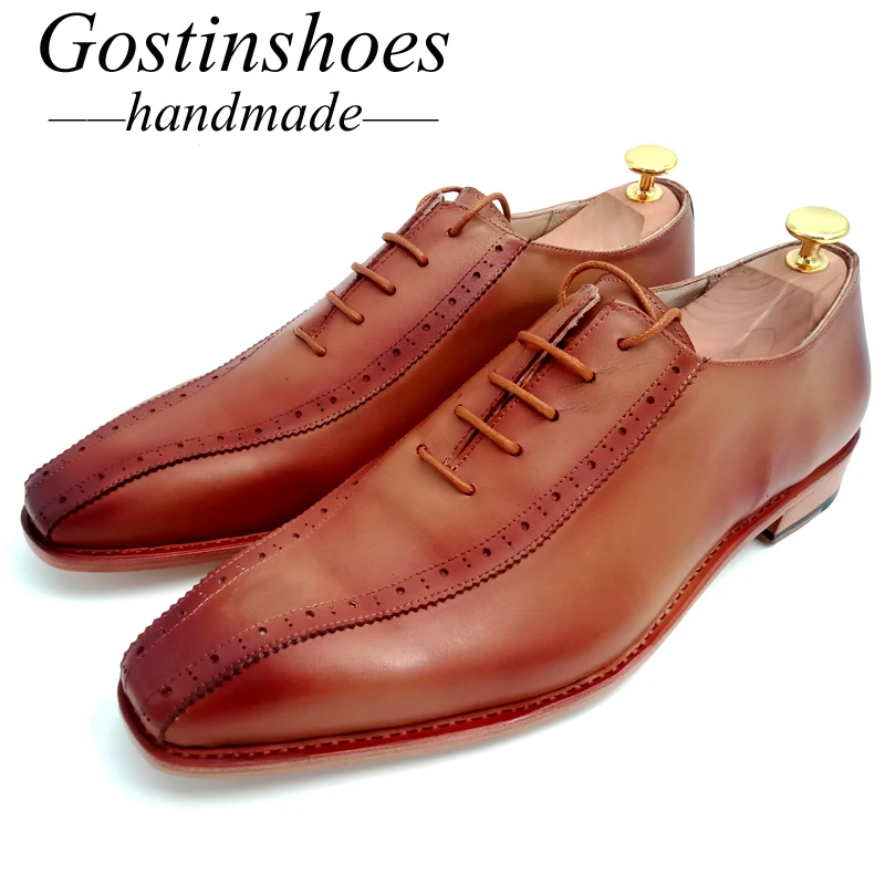Goodyear Welted Handmade Men Dress Brogues Oxfords Brown Cow Leather Men Formal Business Office Shoe Lace-up Pointed Toe GSTN012 Goodyear Welted Handmade Men Dress Brogues Oxfords Brown Cow Leather Men Formal Business Office Shoe Lace-up Pointed Toe GSTN012