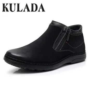 

KULADA New Ankle Boots Men's Super Warm Thick Fur Winter Shoes Cow Suede Comfortable Zipper Side Male Boots Men Casual Boots