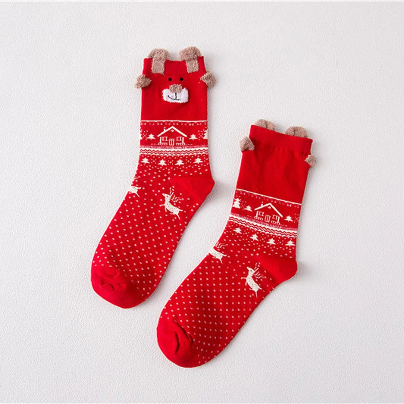 Женские носки, подарок на Рождество, носки, модные, зимние, милые, шерстяные, с объемным рисунком оленя, Санты, теплые, забавные носки, Chaussettes Femme