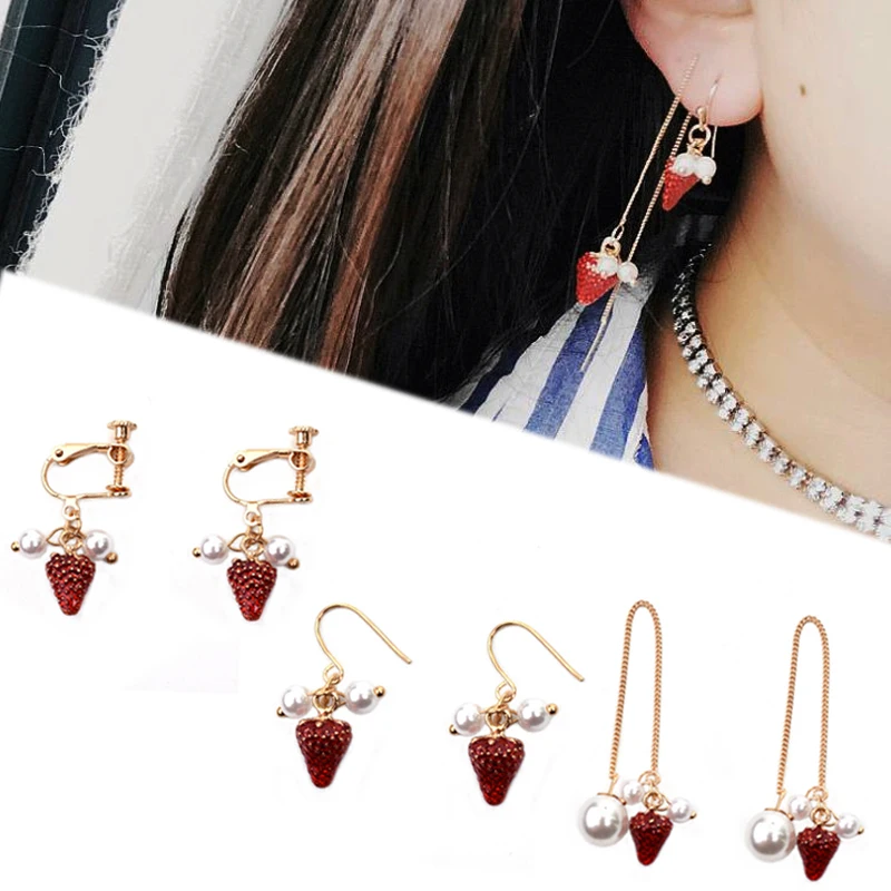 

2018 New Arrival Hot Sale 1Pair Fashion Jewelry Seaside Red Lovely Strawberry High Quality Korean Drop Earring Allergy Free