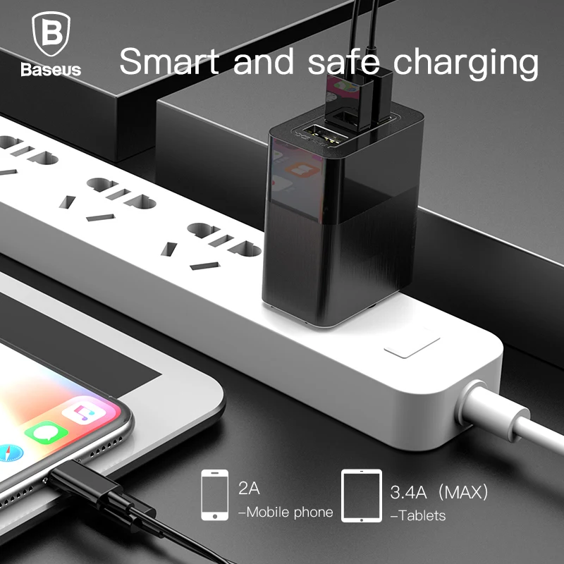 Baseus 3 в 1 USB зарядное устройство 3 порта EU US UK вилка для iphone X samsung S9 2.4A сменная вилка портативное зарядное устройство для путешествий