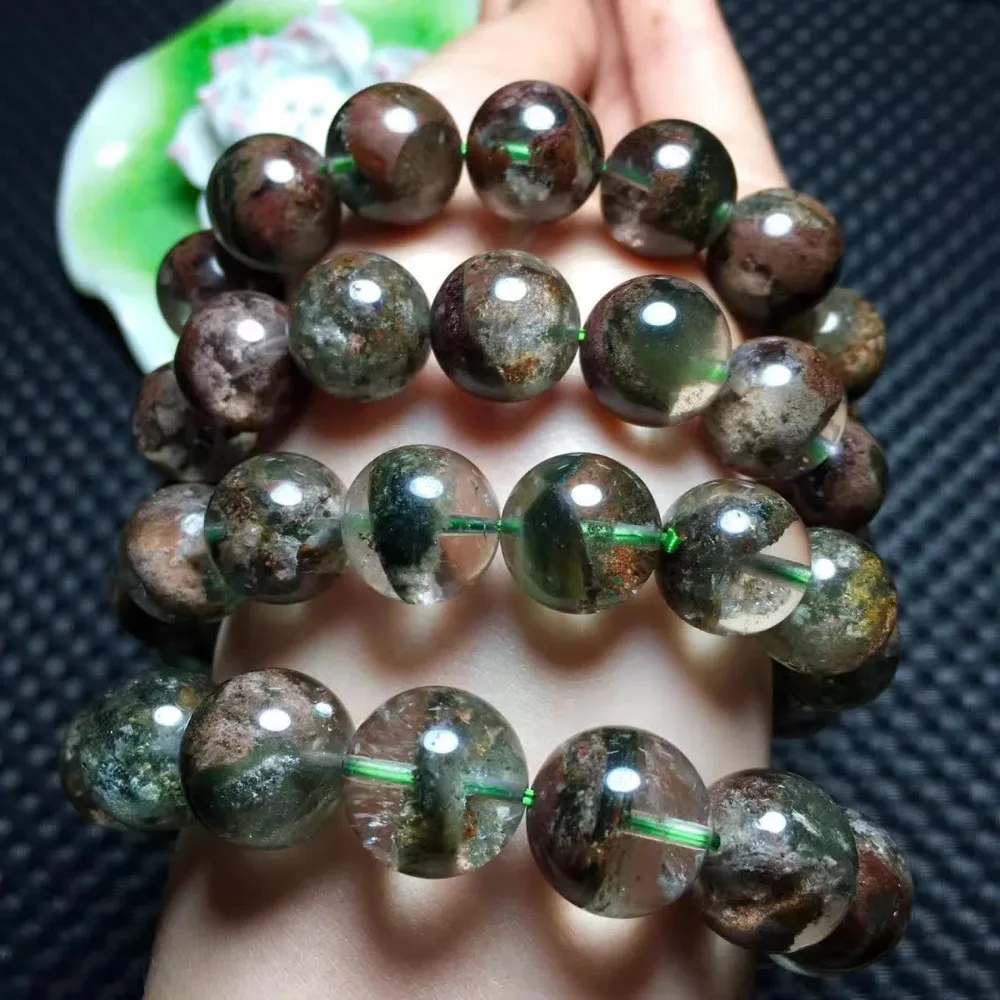 Natural Green Phantom Crystal Ghost Round Beads Bracelet 12mmin Bracelets & Bangles from