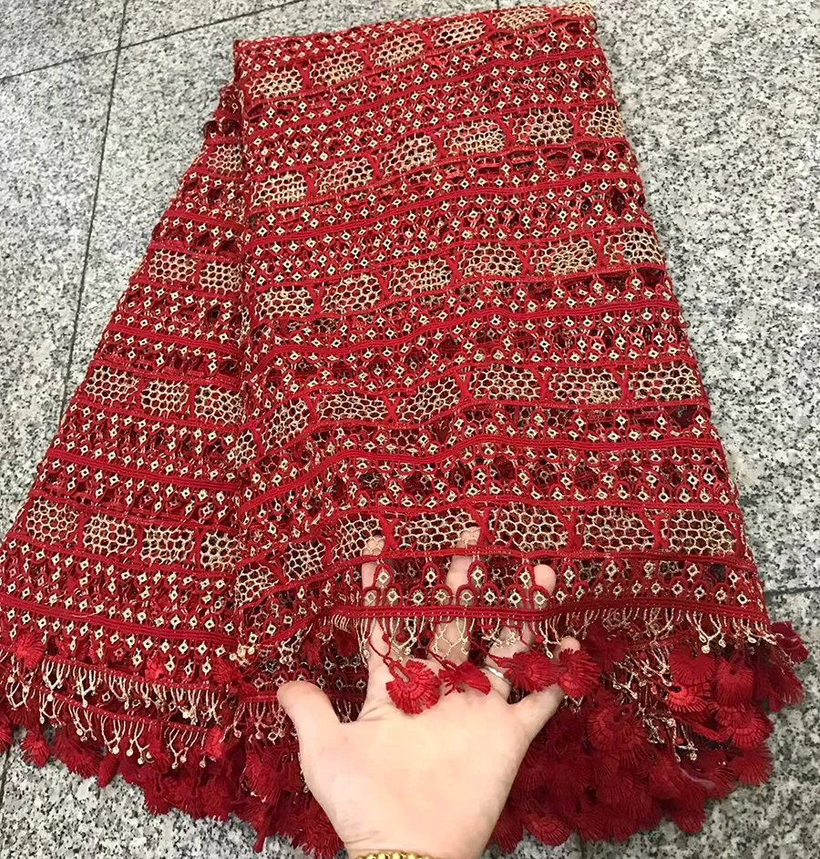 

Latest African Lace Fabric Red French Lace Net Fabric High quality Style Mesh Voile Guipure Net Lace Dress Material For Wedding