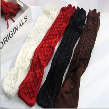 

Womens Cable Knit Over knee Long Boot Winter Warm Thigh High Lace up winter stockings Ladies Home Room bed stockings