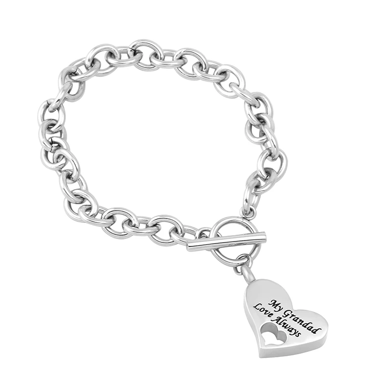 

IJB5080 Customized My Dad/Mom/Son/Grandad/Grandma Love Always Heart Urn Pendant with Chain Bracelet Cremation Jewelry for Ashes