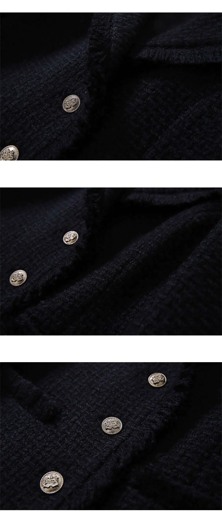 Высокое качество 2019 Демисезонный женский, черный твидовые блейзеры Офисные женские туфли работы Однобортный кисточкой куртки-блейзеры Y048