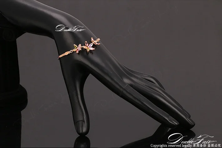 Уникальные шикарные браслеты-цепочки с яркими цветами и стразами, розовое золото, ювелирные изделия для женщин, кристалл, горячая Распродажа DFH021