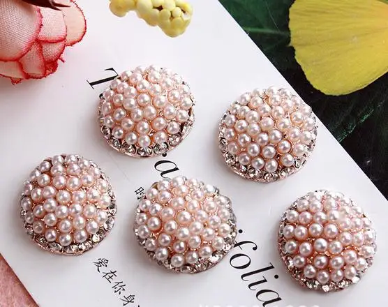 

Free Shipping Pearl Jewelry 50pcs/lot 20MMmetal rhinestone pearl cluster button wedding embellishment garment DIY hair accessory