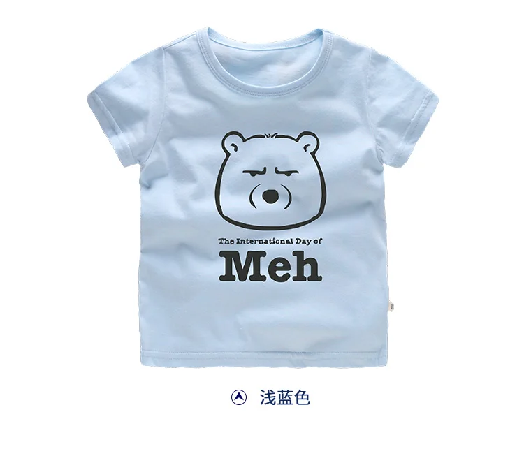 the international day of Meh cartoon Bear Pattern tshirt boy t shirt kids clothing cotton material yellow Baby blue Olive Grey  (6)
