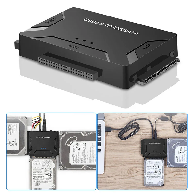 

IDE & SATA to USB 3.0 Converter External Hard Drive Adapter with Three Hard Disk Drives 1 Drive 3 500MB/S EU US e20