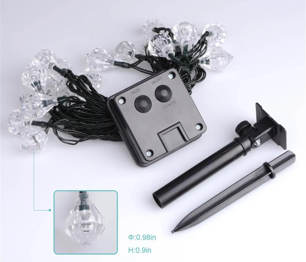 Chiclits Garland Solar Battery Lamp 20 LED Garden Decoration Lights String Fairy Crystal Diamond Yard Room Rooftop Christmas Tree Decoration (8)