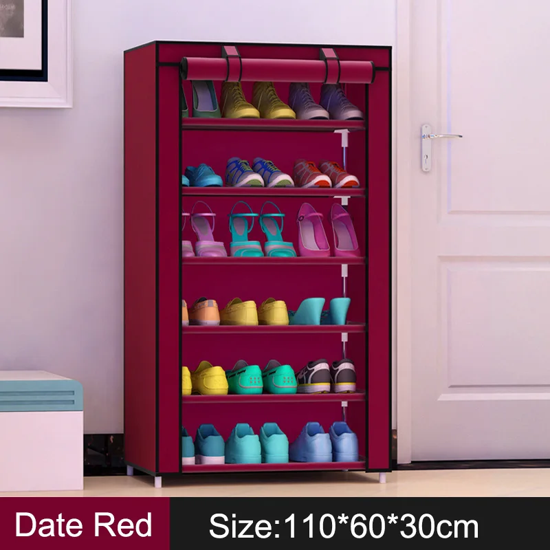7 слоев 6 опоясывает гардероб шкафы нетканые Сталь трубы обувь полка складной Гостиная Мебель Обувь организаторы Space Saver - Цвет: Date Red