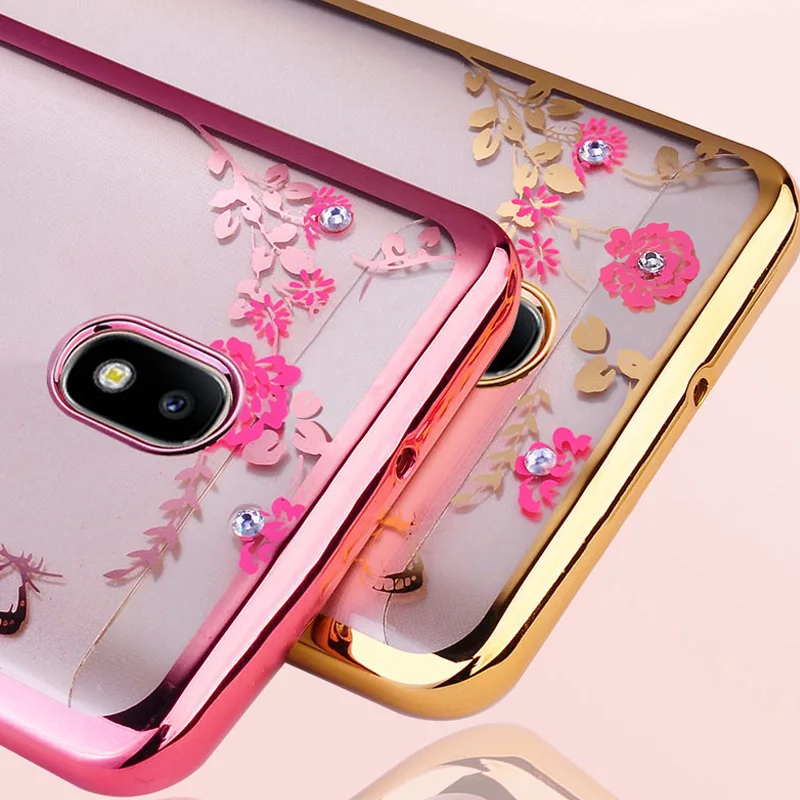 

For Samsung J7 2017 J730 Case Flowers Crystal Rose Gold Plating Silicon Cover Coque For Samsung Galaxy J7 Pro 2017 J730F Shell