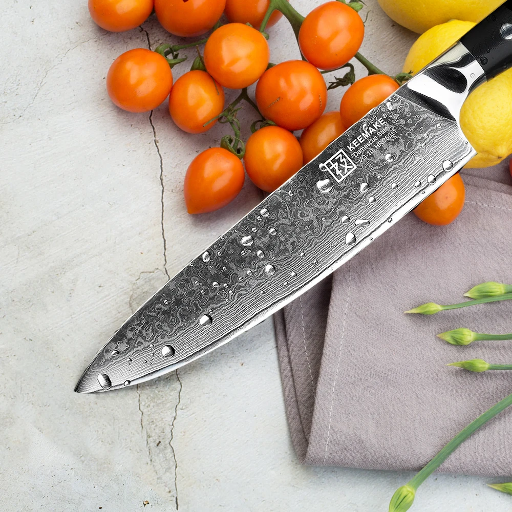 KEEMAKE 8 шт. набор кухонных ножей шеф-повара утилита Santoku стейк ножи дамаск VG10 стальное ядро острое лезвие G10 Ручка режущие инструменты