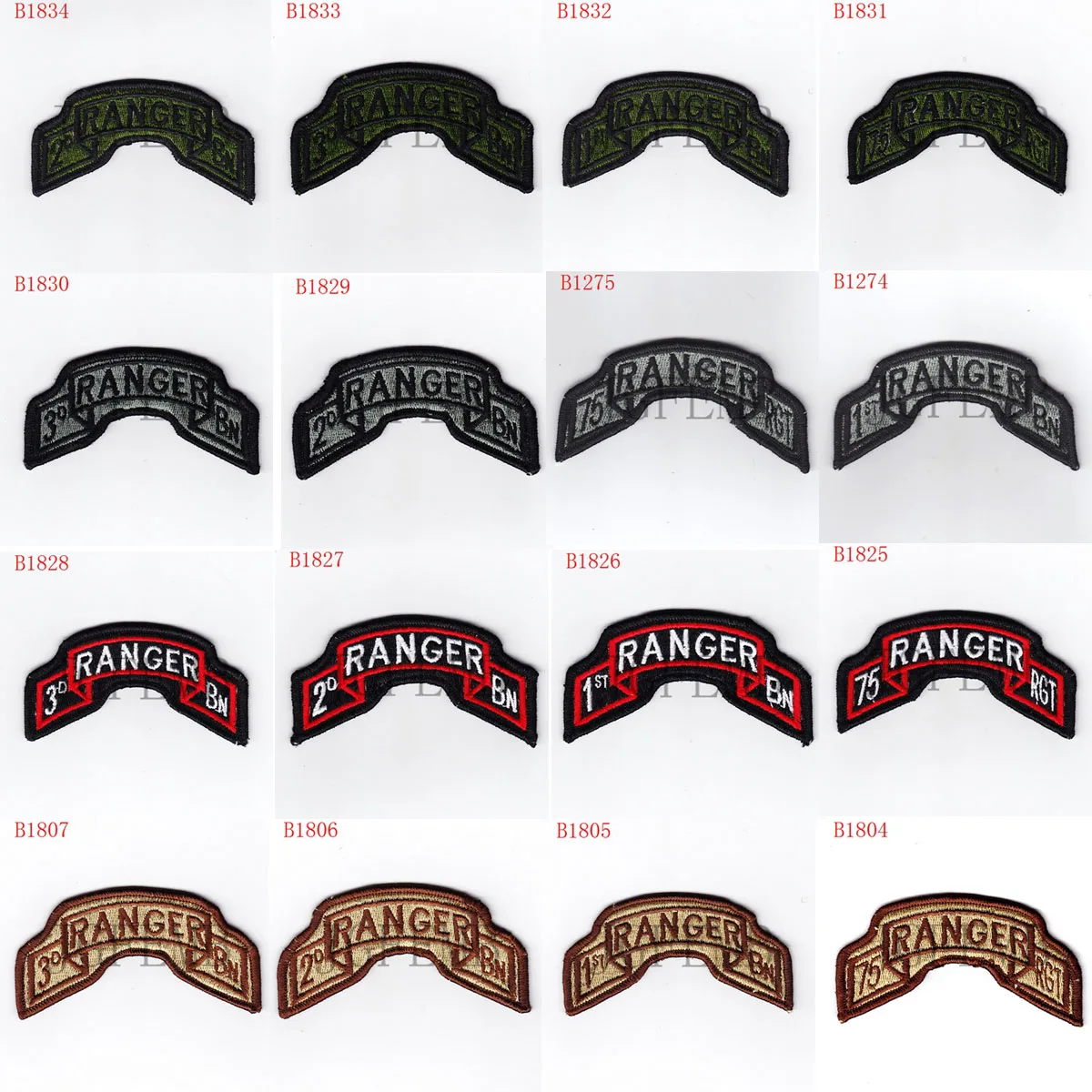 

Military Tactical Morale Full Embroidery Patch, US ARMY 75th RANGER 1st 2BN 3BN