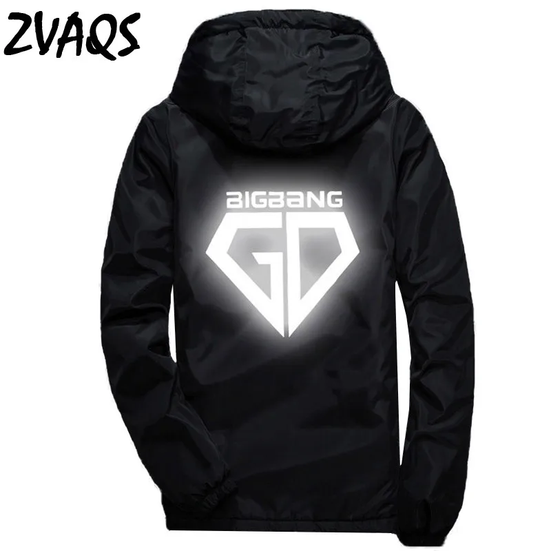 New Arrival Spring Autumn Men's Hooded Jacket Plus Size Loose Fashion Print Reflective Jacket