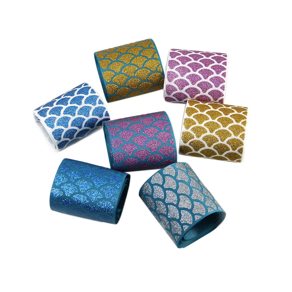 

David accessories 3" 75mm glitter scales grosgrain ribbon 50 yards,DIY handmade materials,50Yc2116