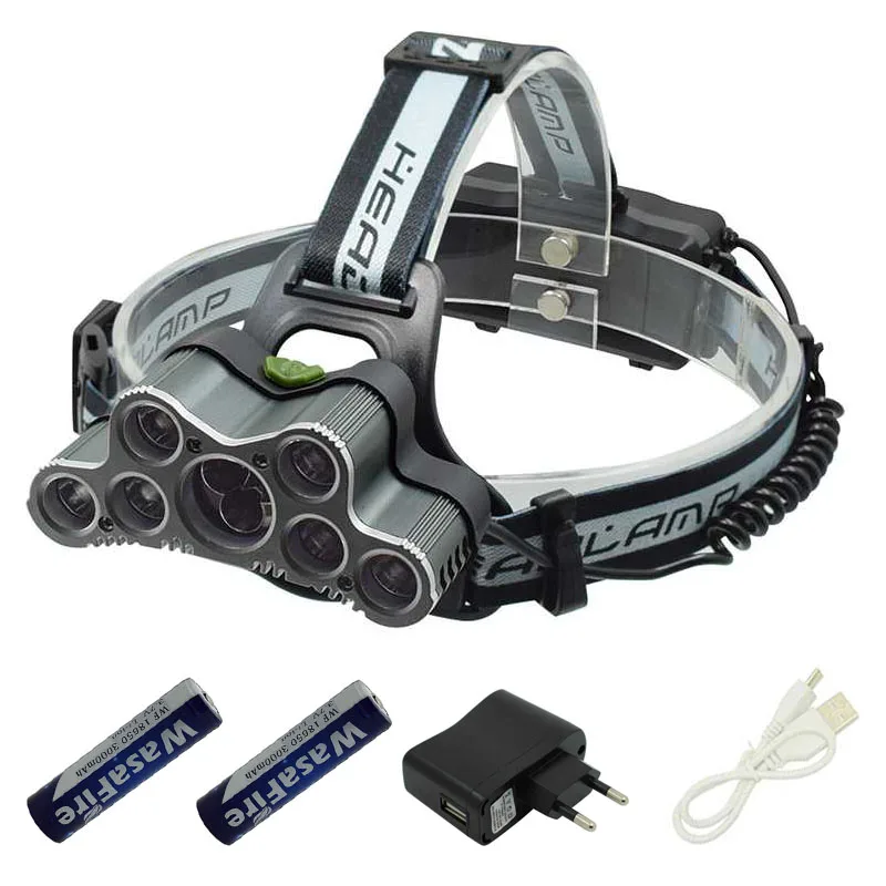 

25000 Lumens 9 LED Headlamp XM-L T6 Q5 Headlight Head Torch Lamp USB Rechargeable Fishing Flashlight Light+18650 Battery+Charger