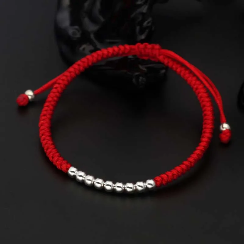 

Thread Lucky Red String Charm Bracelet Beads 925 Sterling Silver Bracelets for Women Adjustable Length Rope Fashion Jewelry
