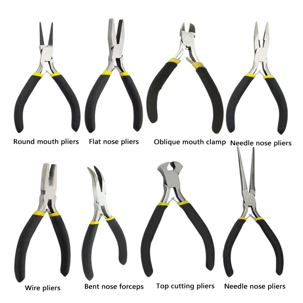 

New Light Weight Durable Carbon Steel Forging Jewellery Making Beading Mini Pliers Tools Kit Set Round Flat Long Nose