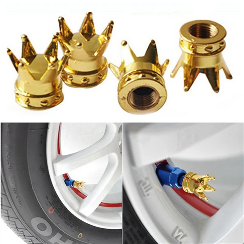 4pcs Crown Bike Tire Cap ABS & Copper Material MTB Tyre Valve Dust Caps