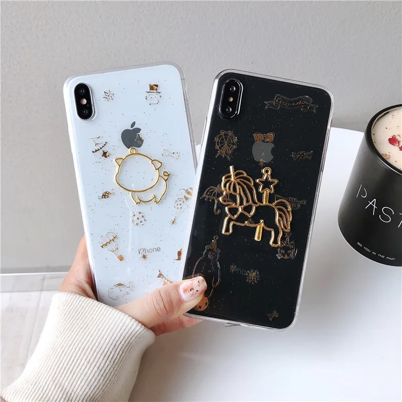 

Transparent Drop Glue Cover for Iphone Xs Max Case Cute Unicorn Pig Coque Capa for Iphone 8/8 Plus 6 6S 7 Plus Xr X Fitted Case
