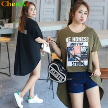 ChenKe Fat MM Женская хлопковая летняя блуза «Ласточкин хвост» с принтом персонажа плюс размер круглый вырез асимметричный подол хип хоп Футболка женская