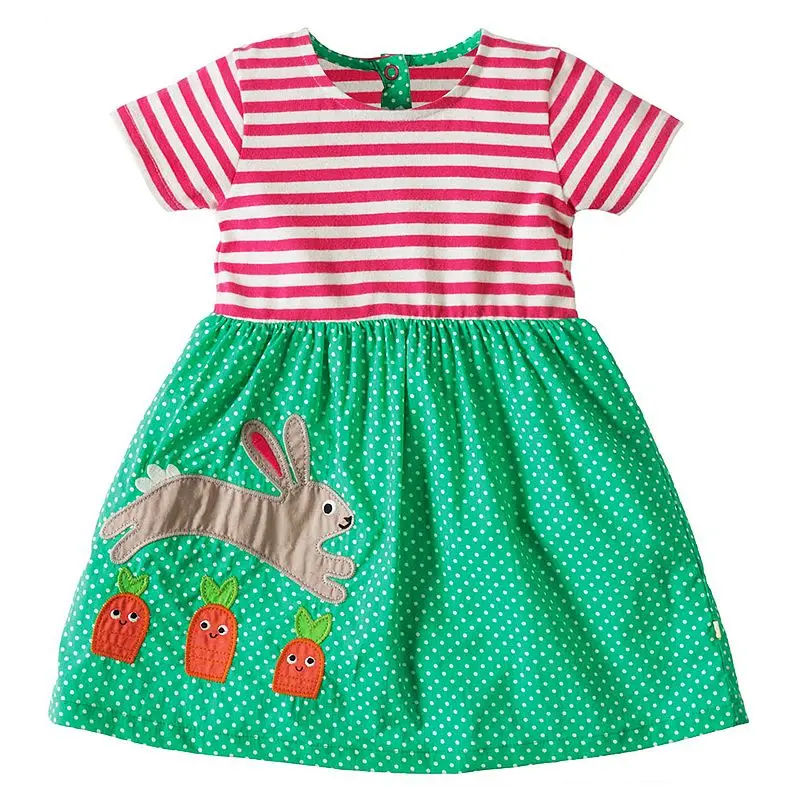 Jumping meter/Полосатое платье для маленьких девочек; Летние Платья с цветочным принтом; одежда для детей; лоскутное платье принцессы с животными; детская одежда