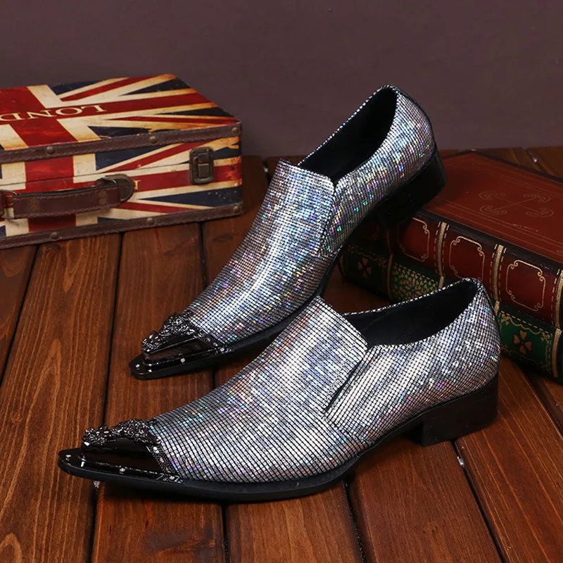 CH.KWOK Metal Pointed Toe Party Shoes Men Silver Glitter Mixed Color