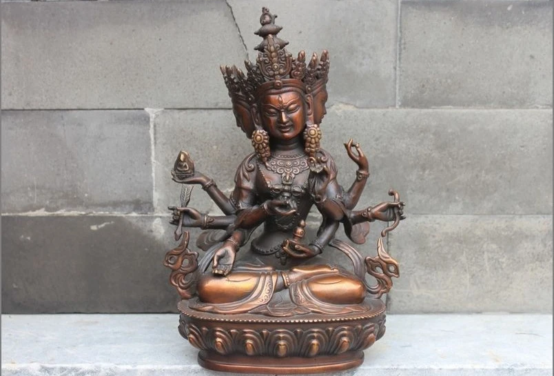 

Tibet Red Bronze 3 Heads 8 Arms Ushnishavijaya Namgyalma Kwan-yin Buddha Statue a 0518