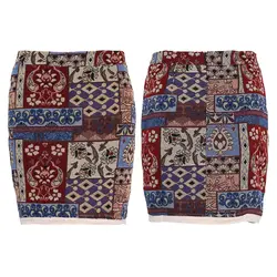 Высокая талия для женщин Нижняя короткие Boho Chic национальности геометрический винтажная мини-юбка