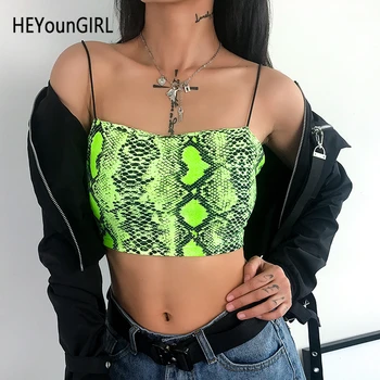 

HEYounGIRL Snake Print Neon Green Crop Top Women Backless Sleeveless Sexy Cami Top Casual Harajuku Croptop Summer Streetwear