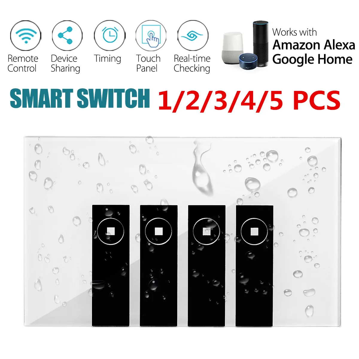 

KINCO Smart Switch WiFi APP Touchs Control Wall Light Switch Panel Waterproof Remote Control Works with Alexa Google Home