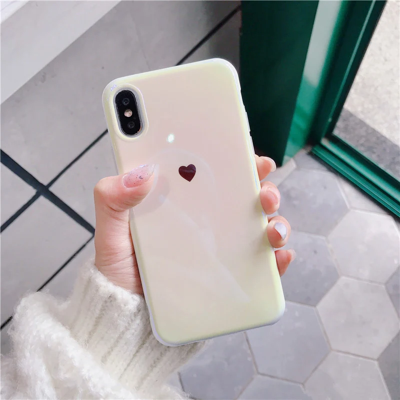 

Blue ray Laser Love Heart Soft silicon Mirror case for iphone 6 6s 7 8 plus back cover For iphone X XR XS XS Max