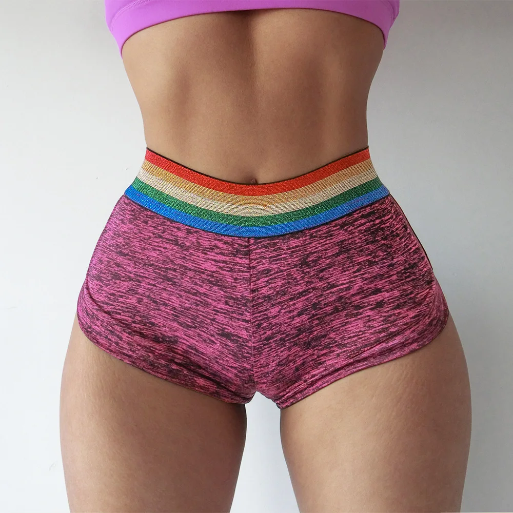Сексуальные женские шорты для йоги, цветные радужные полосатые шорты с высокой талией, шорты для бега, спорта, фитнеса