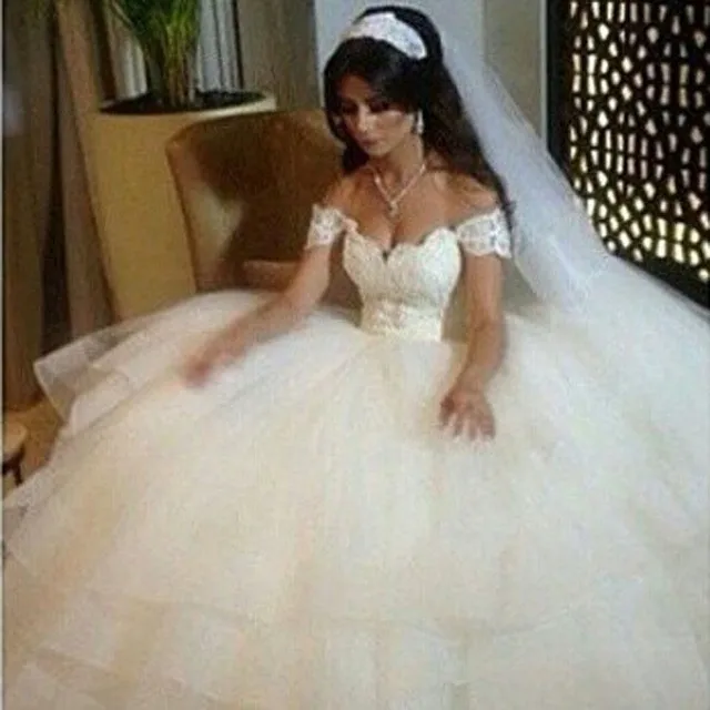 Off-the-Shoulder-Sweetheart-Lace-Corest-Short-Sleeve-Puffy-Tiers-Organza-Wedding-Bridal-Dresses.jpg_640x640