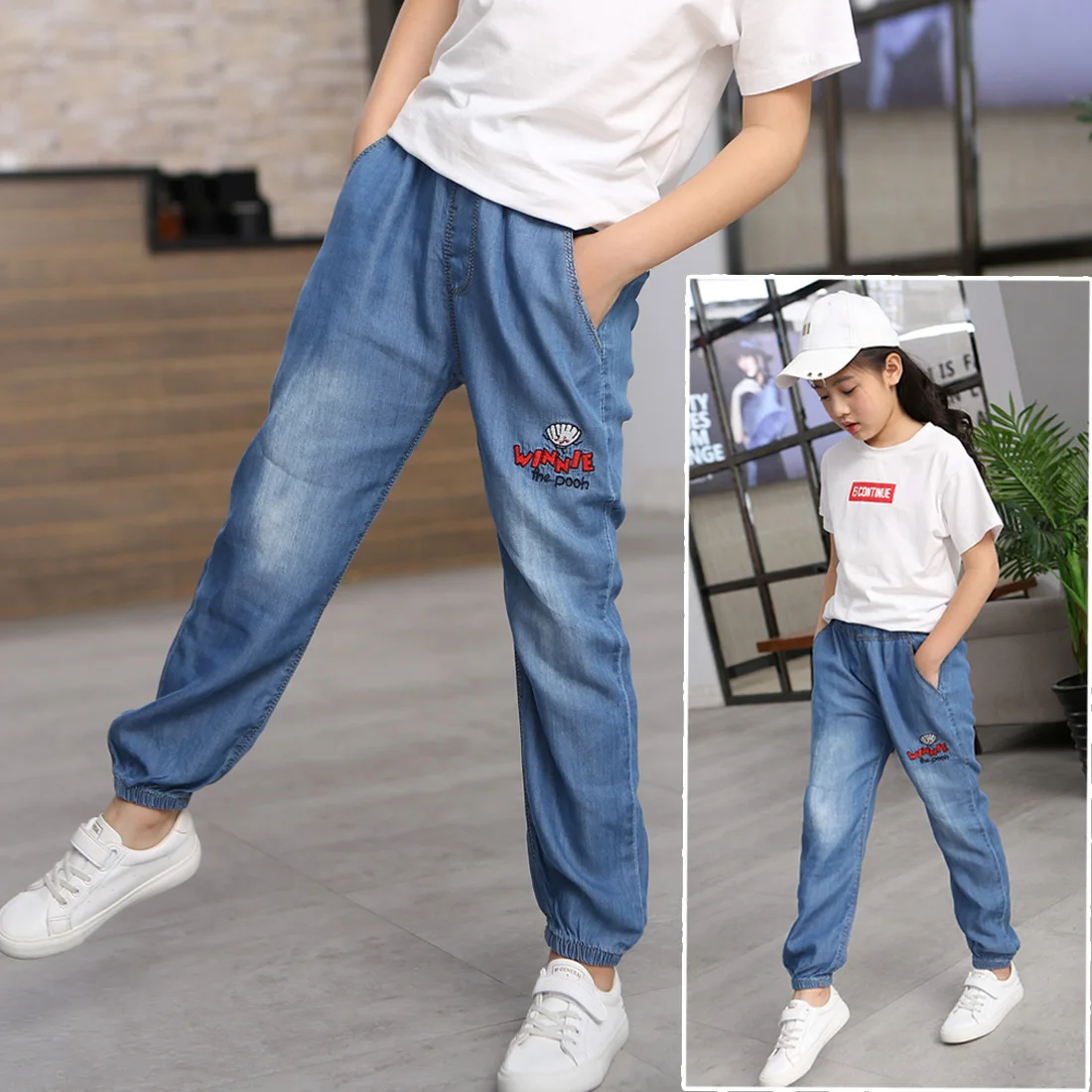

Hot Quality 2019 Girls Jeans for Spring and Autumn Children's Clothing Kids Cat Embroidered Jeans 3-11 Ages Blue girl jeans kids