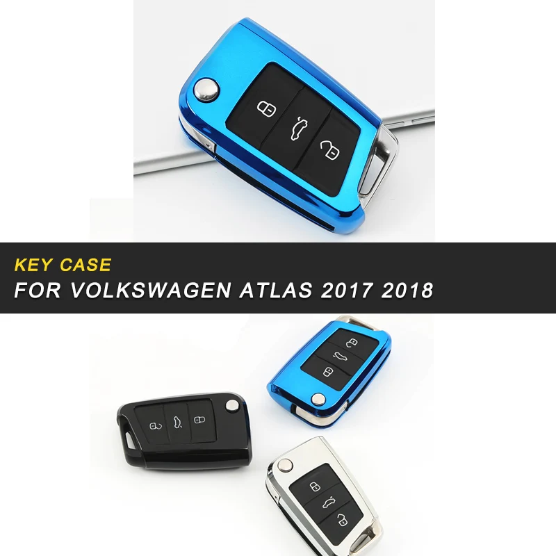 

Special Accessories TPU Electroplating Key Cover Cap Key Case for Volkswagen VW Atlas 2017-2019 T-ROC 2018 Car