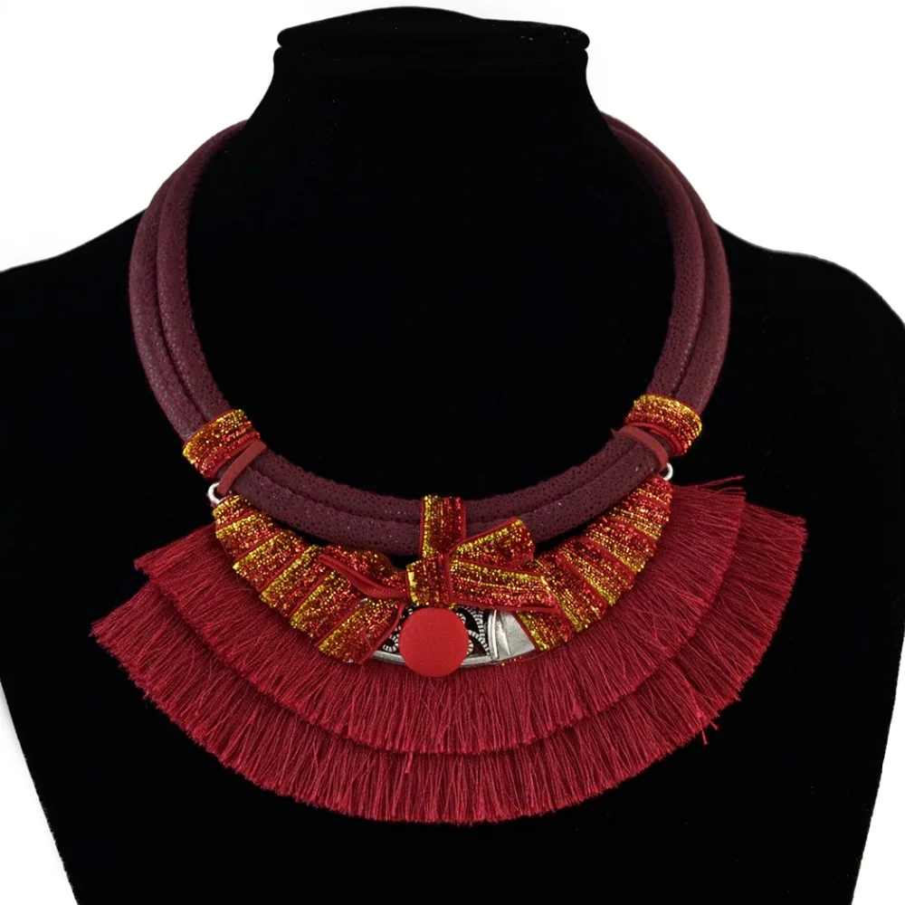 

2 Colors Bohemain Vintage Multilayer Leather Chain Chokers Necklace Charms Fringe Tassel Pendant Necklaces Women Wedding Jewelry