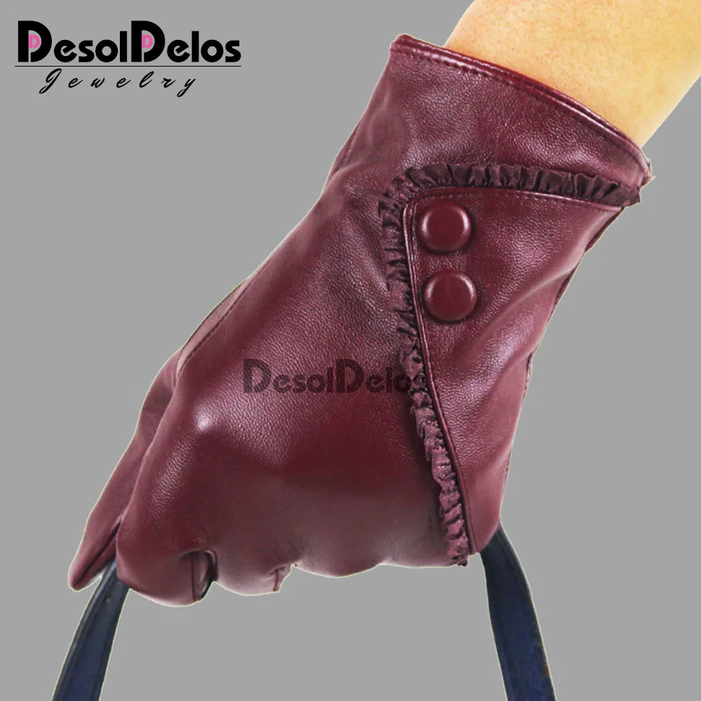 New Women's Gloves Genuine Leather Winter Warm Fluff Woman Soft Female Rabbit Fur Lining Riveted Clasp High-quality Mittens