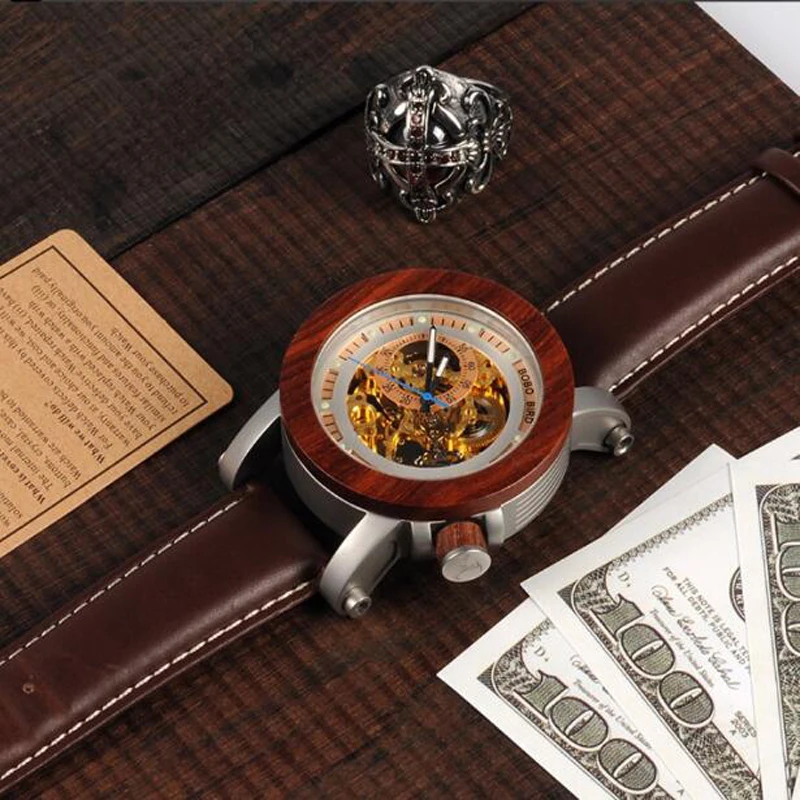 Бренд BOBO BIRD, мужские часы, красный деревянный механизм, механические часы, ремешок из натуральной кожи, наручные часы, relogio masculino, рождественский подарок