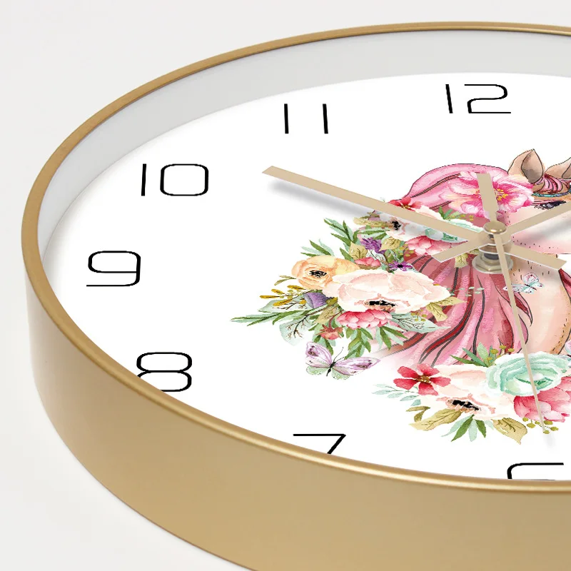 Прекрасный единорог Металл настенные часы Home Decor Кварц развертки движения для