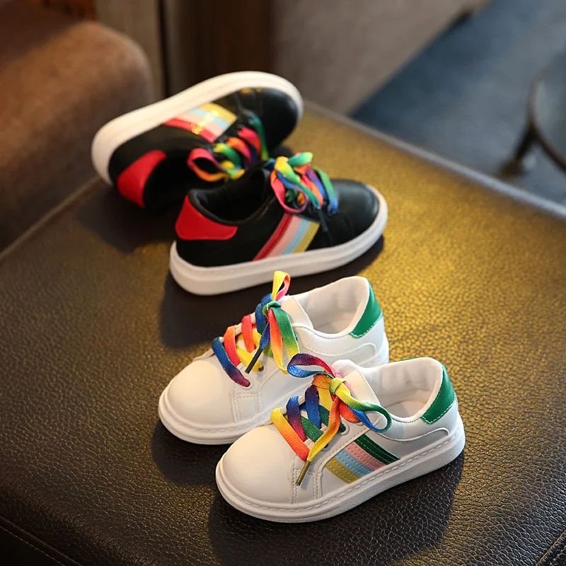 Child confortable shoes 2016 autumn female child multicolour shoelace casual shoes girl flat shoes