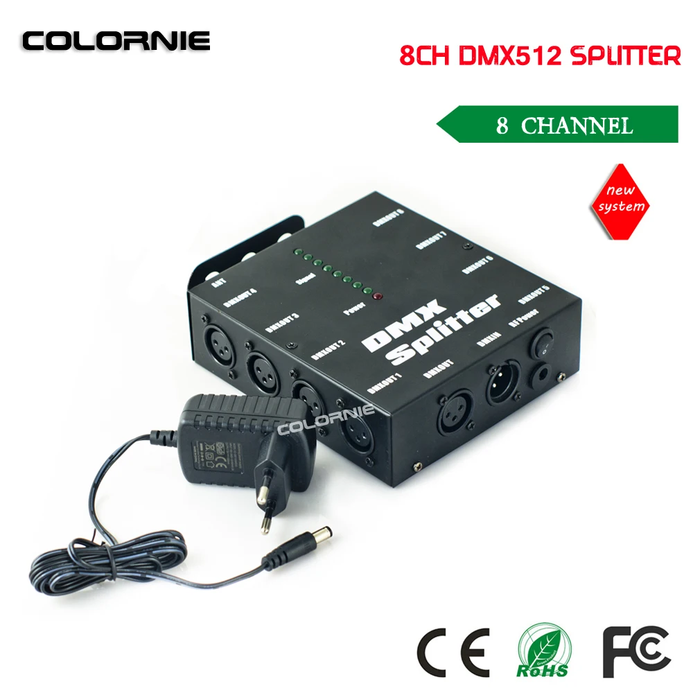 Горячая Распродажа DMX 8 канала DMX Splitter DMX512 свет прожекторов усилитель сигнала Splitter 8 способ DMX Дистрибьютор