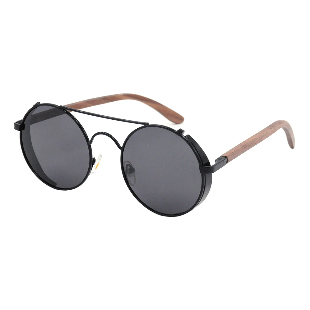LONSY ретро металлические деревянные солнцезащитные очки для мужчин и женщин высокое качество паровой панк Круглые Солнцезащитные очки для мужчин/женщин старинные очки - Цвет линз: C1