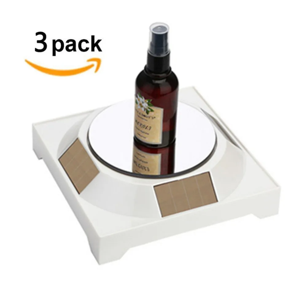 

3pcs Mirror top Solar powered display stand Turntable frame shows the turntable jewelry jade phone watch glasses accessories