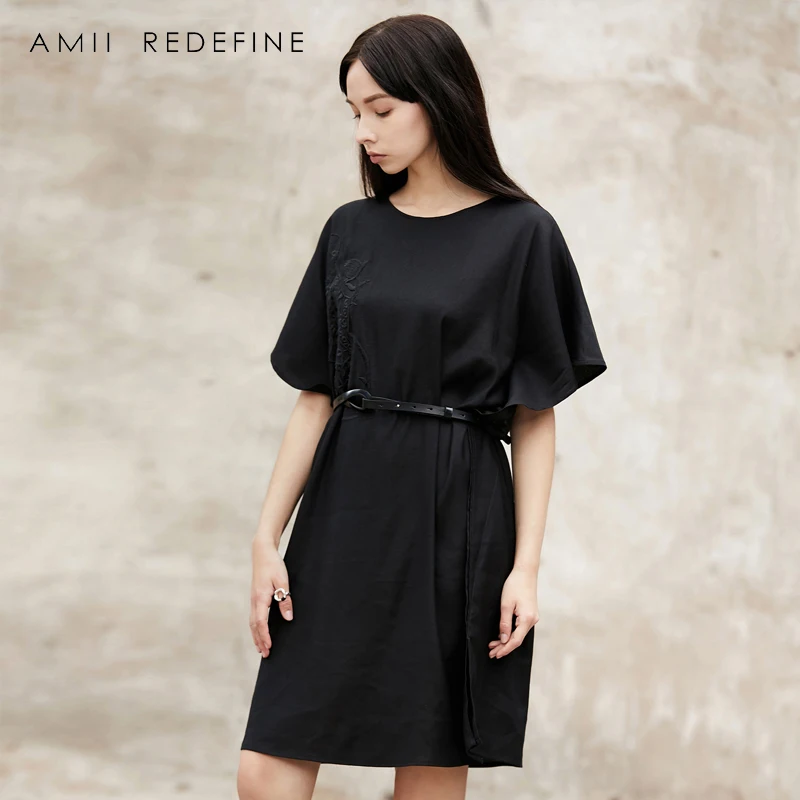 Amii Redefine Платье женское лето 2018 винтажное свободное животное короткое вышитое до