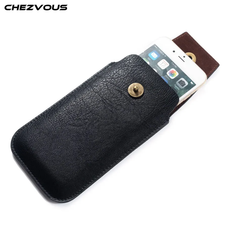 

CHEZVOUS Flip Leather Phone Case For Smart Cell Phones 4.7-6.5inch Belt Clip Holster Pouch Ultra-thin Waist Bag Outdoor Climbing